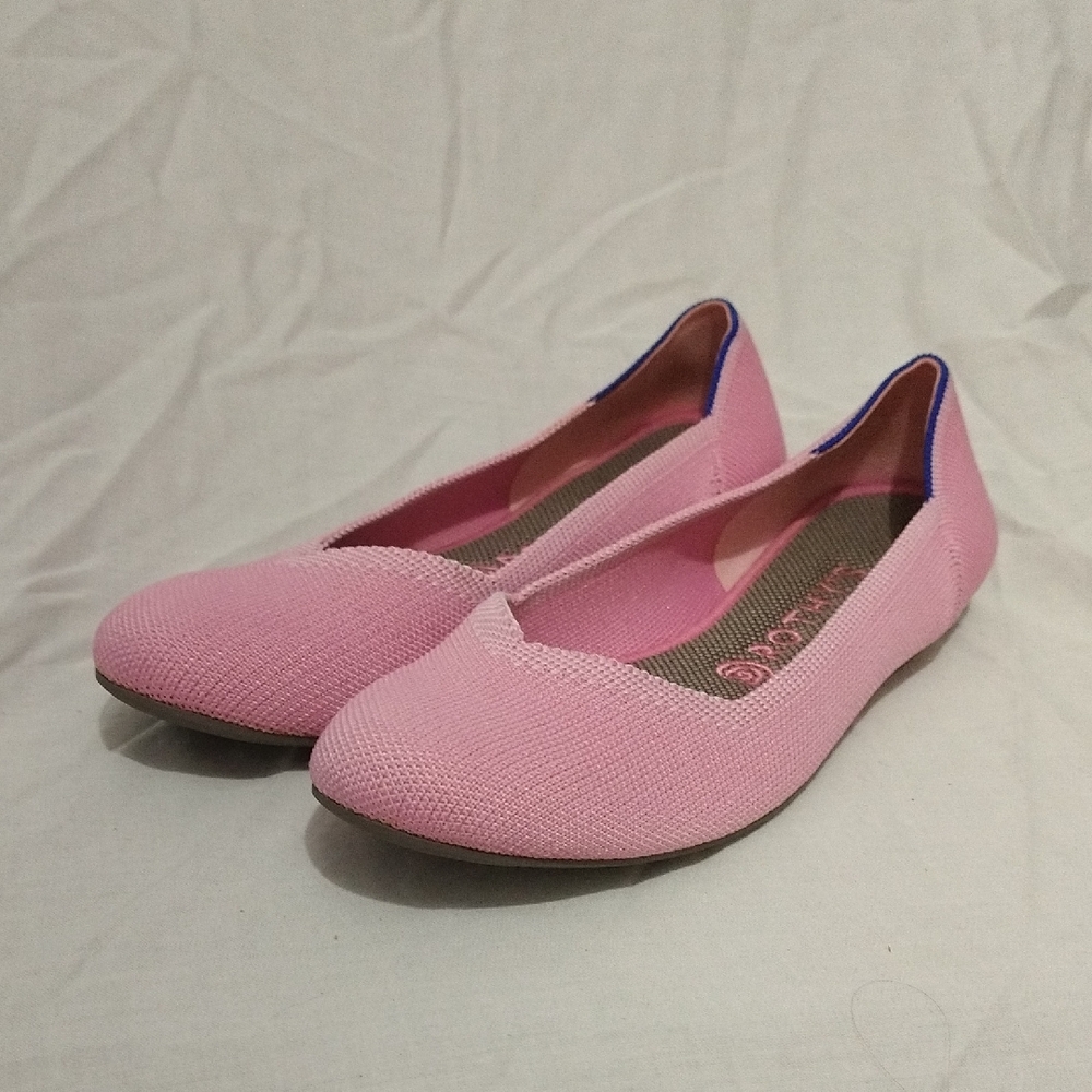 Rothy's Pink Knit Ballet Flats with Blue Trim